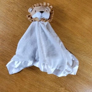 Lion Lovey Security Blanket Plush Toy Soft Fleece Satin Trim 19" x 19" White - Picture 1 of 8