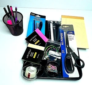 Office Supplies Lot Organizer Cup Sharpie Scotch Tape Bic Pen Scissors Note Pad - Picture 1 of 10