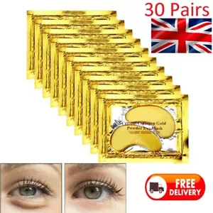 Under Eye Patches - 30 Pairs 24K Gold Eye Mask Power Crystal Gel Collagen Masks - Picture 1 of 3