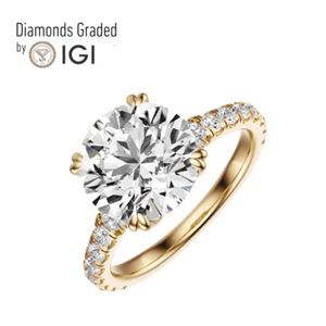 IGI 2.52 CT F\VS2 Round Cut Lab Grown Diamond Engagement Ring 14K Yellow Gold - Picture 1 of 4