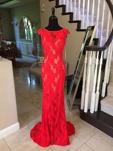 $590 NWT RED LACE JOVANI PROM/PAGEANT/FORMAL DRESS/GOWN #32958 SIZE 4 - Picture 1 of 11