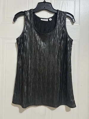 Susan Graver Women's Black Metallic Crinkle Top Sleeveless Textured Shiny XS - Image 1 of 4