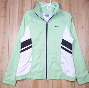 Nike Women Running Jacket Size L Green White Track Zip Up Windbreaker Swoosh - Picture 1 of 20