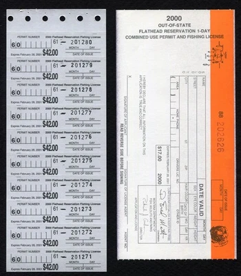 FH53 Flathead 2000 BLANK LICENSE & Pane Fishing Stamps Indian Reservation 1D OOS - Image 1 of 2