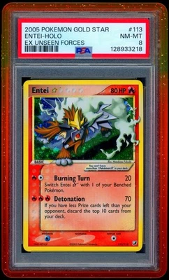 PSA 8 Entei Gold Star 113/115 EX Unseen Forces Pokemon Card MINT - Image 1 of 2