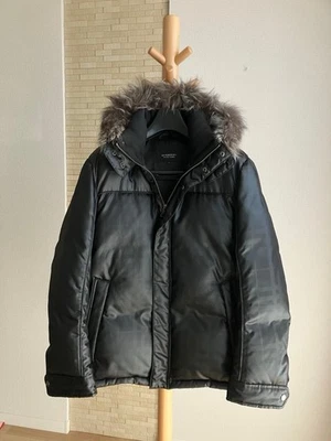 BURBERRY Black Label Shadow Check Down Jacket Coat men's M Black with Fur Hood - Image 1 of 4