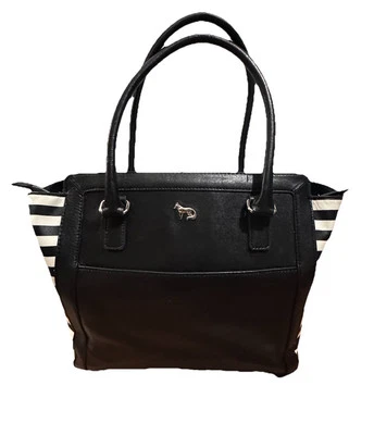 Bolso de mano de cuero bloque de color negro blanco rayas laterales acento plateado Emma Fox Foto 1 de 4