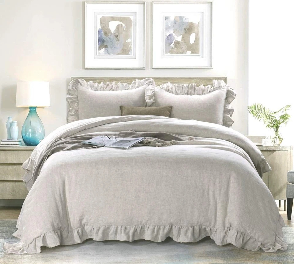 Meadow PARK Stone Washed French Linen Duvet Cover Set 3 Pieces - Super Soft 90