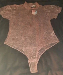NWT Jolie & Joy Lace Floral Bodysuit Blush Pink Ruffle Sleeve Size 2X - Picture 1 of 6