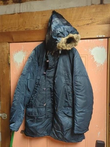 Vintage Military Parka Jacket N3-B Mens Sz 44 Blue Snorkel Fur Zip - Picture 1 of 13