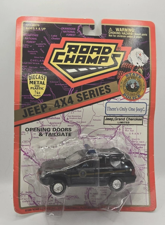 Road Champs Jeep 4x4 Series WV State Police Car 1996 1:43 #6470 - TY110825A1 - Image 1 of 1