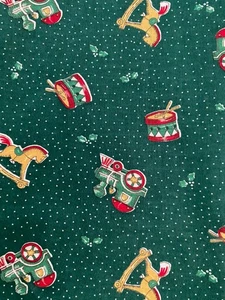 Vintage Christmas Toys Hunter Green Pin Dot Fabric Remnant 24" x 19" - Picture 1 of 3