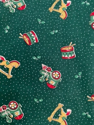 Vintage Christmas Toys Hunter Green Pin Dot Fabric Remnant 24" x 19" - Image 1 of 3