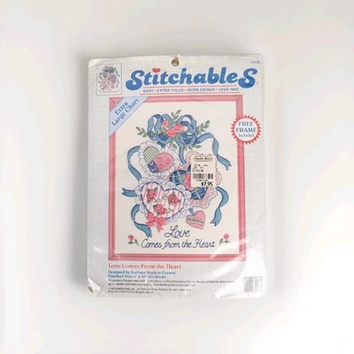 NUEVO 1993 Stitchables Love Comes From the Heart 72138 cuadro incluido 8"x10" de colección Foto 1 de 2