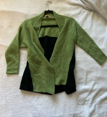 Cárdigan Just Cashmere Forte verde negro abierto grande cuadrado holgado abuela Foto 1 de 4