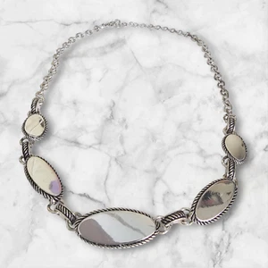 Chaps Silver-Tone Statement Necklace with Oval Mirror Links - Picture 1 of 7