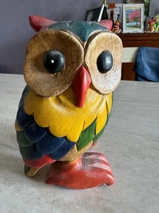 Statua in legno da arredo vintage Gufo Civetta dipinto a mano da collezione - Imagen 1 de 9