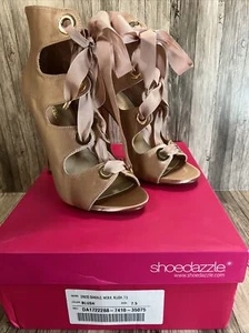 Shoedazzle Lace Up Blush Satin High Heel Size 7.5 Black Laces Included - Picture 1 of 5
