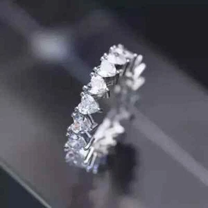 Heart Cut Diamond Lab-Created 14k White Gold Plated Women's Engagement Band Ring - Picture 1 of 7