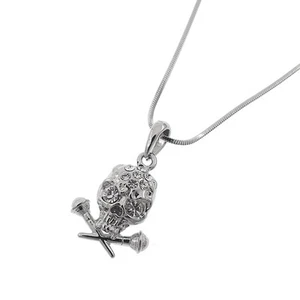 Skull Skeleton Pendant Necklace Diamante Jewelry Clear Crystal Rhinestone Silver - Picture 1 of 5