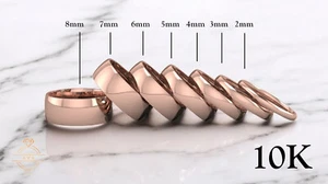 10K Rose Gold Low Dome Wedding Band Ring - Comfort Fit Solid Pink Gold Polished - Picture 1 of 10