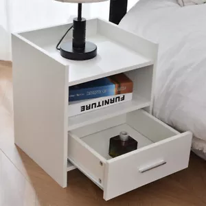Comodino Mobiletto Moderno 1 Cassetto e 2 Ripiani Salvaspazio Bianco 35x38x45 cm - Foto 1 di 5