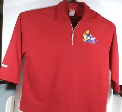 Disney  Eeyore Shirt Sz XL Red zipper Down polo 3/4 Sleeve Cotton - Image 1 of 4
