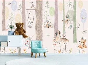 Wall Mural Photo Wallpaper Children Kids Room Nursery Watercolor Forest Animals - Picture 1 of 6