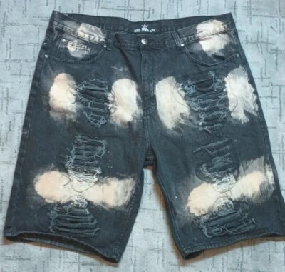 Red Ape Denim Shorts Men's 44 Black Cotton Distressed Baggy Dye Edgy Y2K - Image 1 of 4