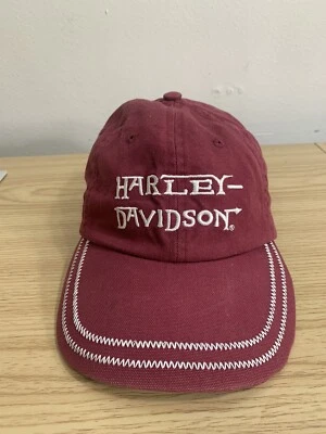 Harley Davidson Mujer Borgoña Blanco Bordado Motociclista Sombrero Foto 1 de 4