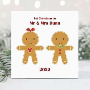 Handmade Personalised 1st Christmas Together Card Mr & Mrs Gingerbread Couple - Picture 1 of 3