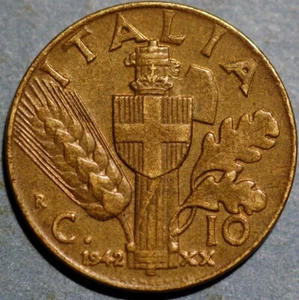 Italy 10 Centesimi 1942 XX Vittorio Emanuele III  KM# 74a - Picture 1 of 2