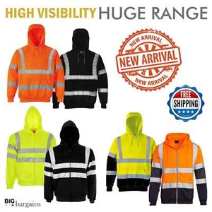 Hi Vis Viz Pullover Hoodie High Visibility Workwear Jumper Fleece Hooded S-4XL - Picture 1 of 9