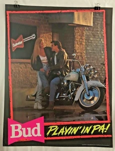 Budweiser Beer Bud Playin' In PA Harley Davidson ELECTRA GLIDE Tavern Bar Poster - Picture 1 of 9