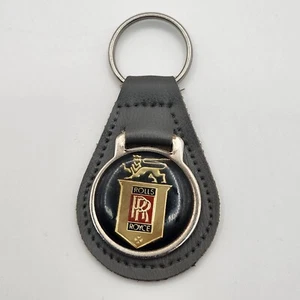 Vintage Rolls Royce Leather / Enamel Key Fob Key Chain Ring - Bild 1 von 2