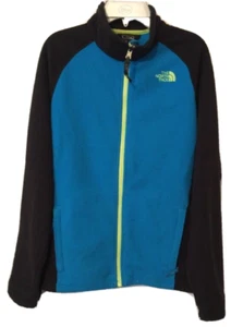 Boys North Face Jacket Size L(14-16) Full Front Zip Black Blue Lime Lightweight - Picture 1 of 12