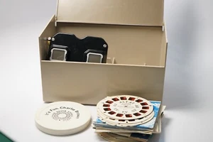 VTG Sawyer's Black View Master In Original Bakelight Storage Case + Reel Lot - Picture 1 of 16