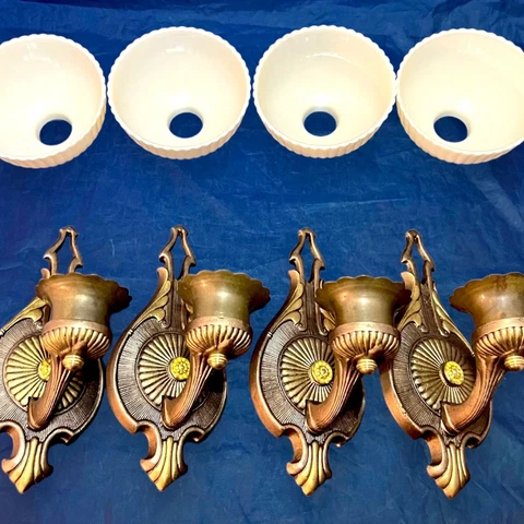 Set four 4 Slip Shade Antique sconces Polychrome Finish Beautiful Rewired 45H Cover