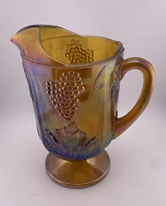Vintage INDIANA Carnival Glass Pitcher Harvest Grapes Iridescent Amber 10" Tall - Picture 1 of 4