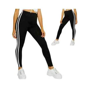 Women's Yoga Pants Two Side Stripes Ladies Active Wear High Waisted Gym Leggings - Picture 1 of 3