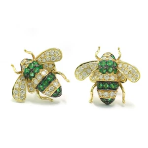 Ohrringe Bienen Brillanten und Smaragde 750er Gelbgold Smaragdohrstecker Biene - Picture 1 of 5