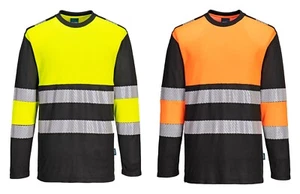 Portwest PW312 PW3 Hi-Vis Cotton Comfort T-Shirt L/S Lightweight Breathable - Picture 1 of 9