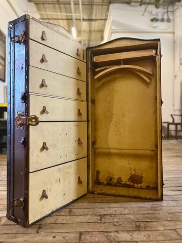 Wardrobe Steamer Trunk Beautiful Stamps 43” x 21” Vintage 1900 Innovations Brand Cover
