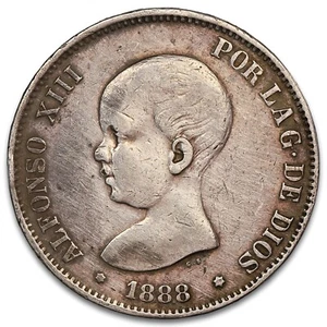 Espagne - 5 pesetas 1888 argent Alfonso XIII - Madrid - KM.689 - Cal.13 monnaie - Imagen 1 de 2