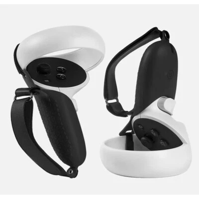 For Quest 2 Controller Handle Grip Cover Black Slicone Sleeve Fixed Strap Set - Image 1 of 4
