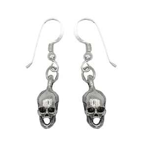 Skull Drop 925 silver dangle hook earrings hoop ladies Biker Goth Punk Halloween - Picture 1 of 2