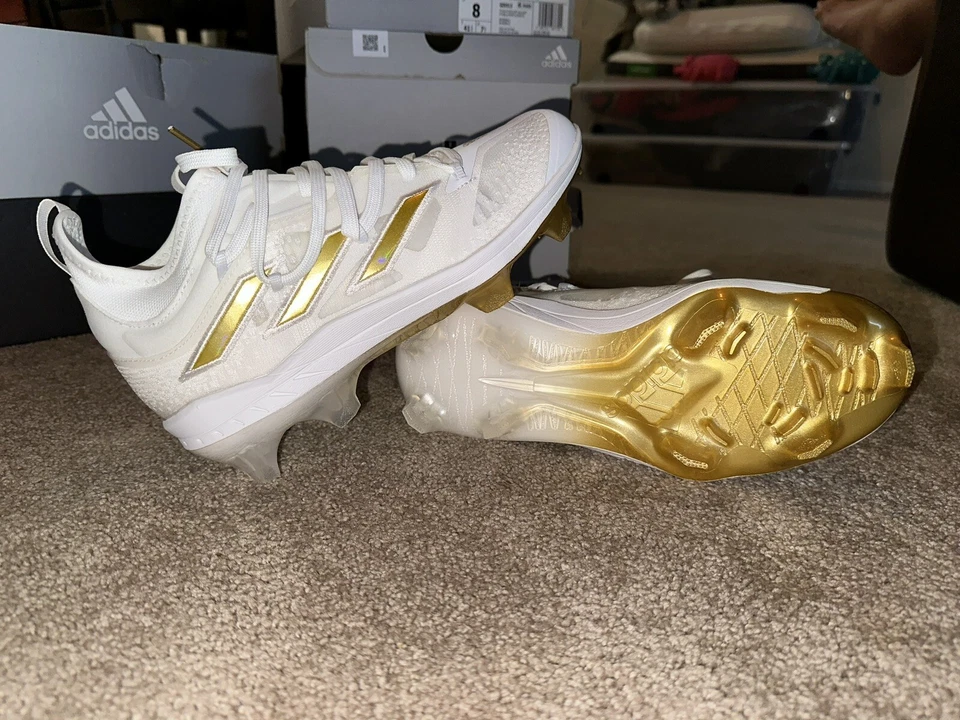 Adidas Adizero Afterburner White Gold Molded Baseball Cleats GZ6513 Mens Size 14
