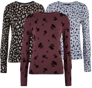 Ladies Ex M&S Jumper Round Neck Printed Sweater Pullover Soft Knitted Top - Picture 1 of 9