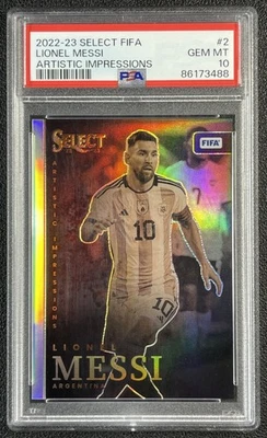 LIONEL MESSI PSA 10 2022 PANINI SELECT FIFA #2 ARTISTIC IMPRESSIONS SILVER PRIZM - Image 1 of 2