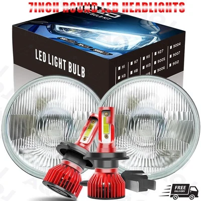 Pair 7inch Round GLASS Led Headlights Lamp for Chevrolet K10 Suburban 1968-1975 Foto 1 de 4